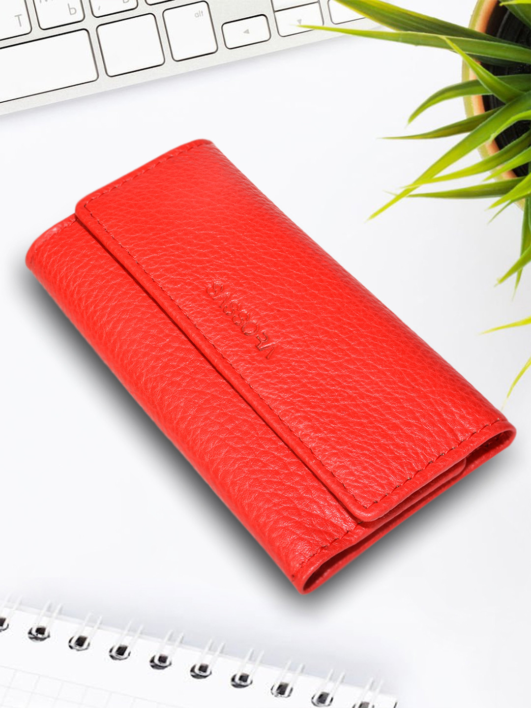 Sassora Red Genuine Leather Small Key Case
