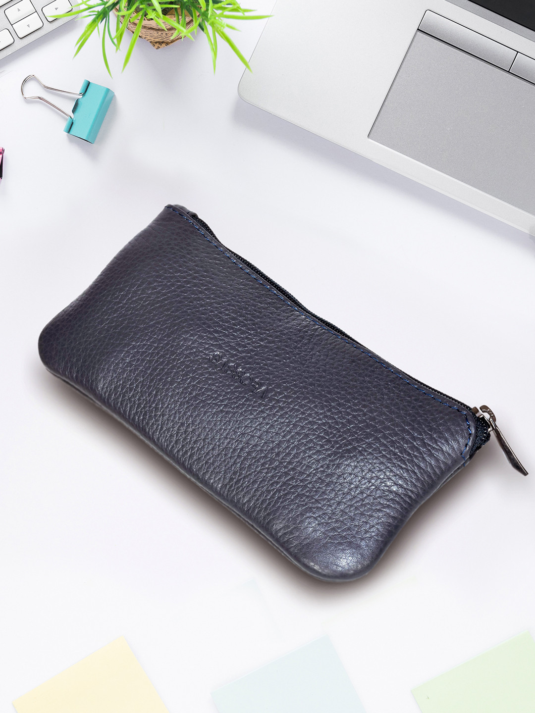 Sassora Navy blue Genuine Leather Small Key Case Pouch