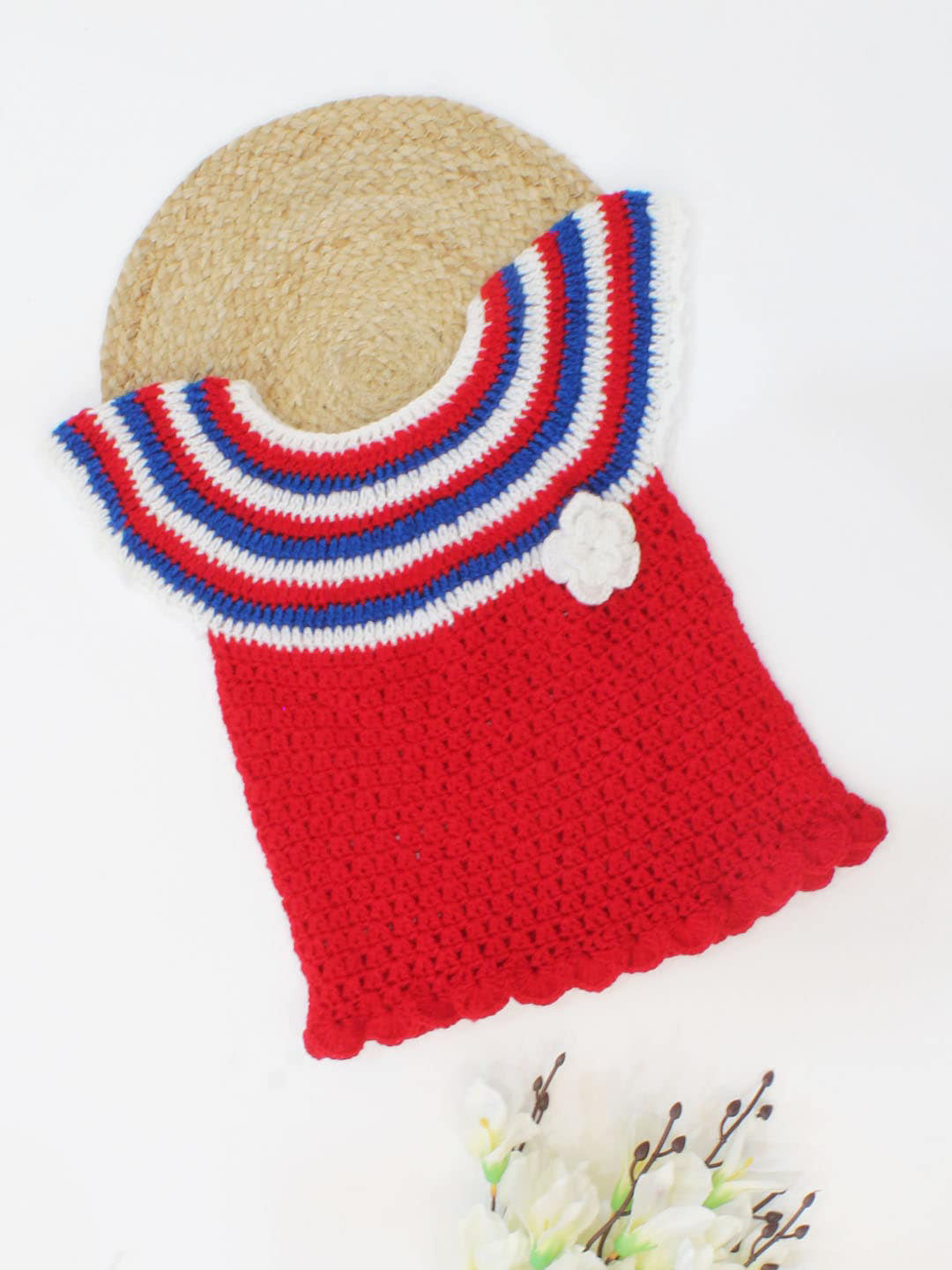 Woonie Girls Self Design Acrylic Sleeveless A-Line Dress