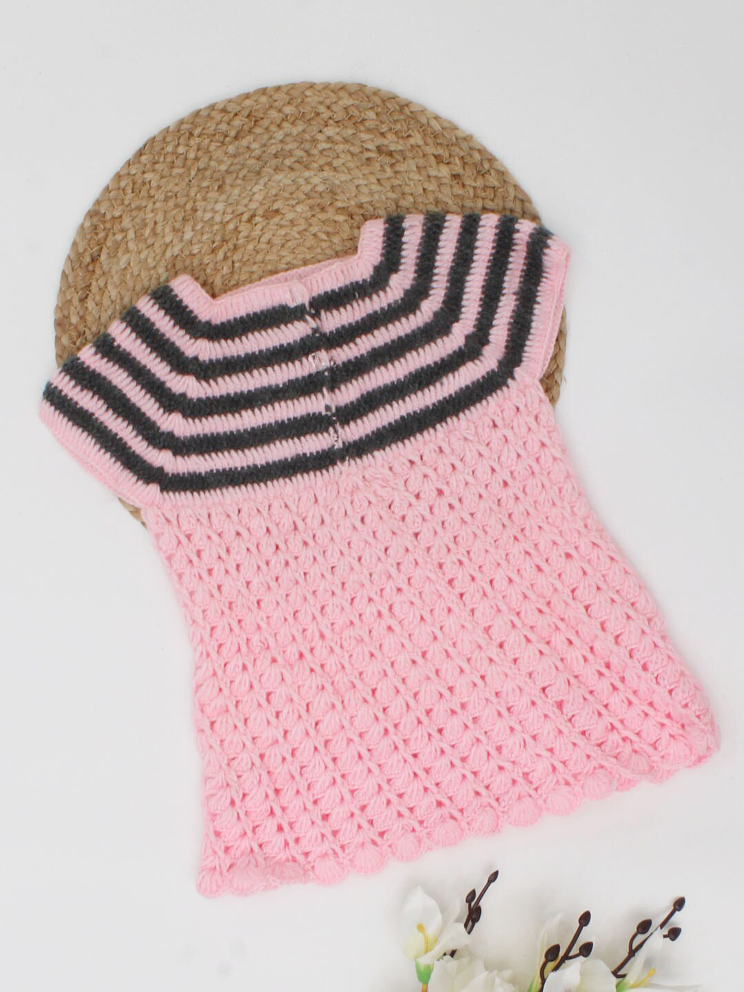 Woonie Girls Striped Pattern Cap Sleeves A-Line Acrylic Dress