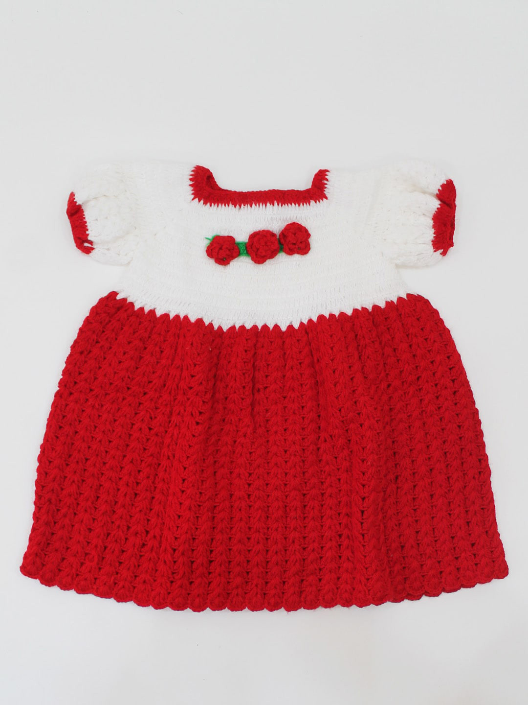 Woonie Infant Girls Puff Sleeves Knitted Acrylic Jumper Dress