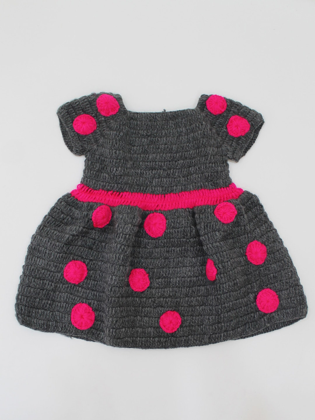 Woonie Girls Self Design Bow Detail Knitted Acrylic umper Dress