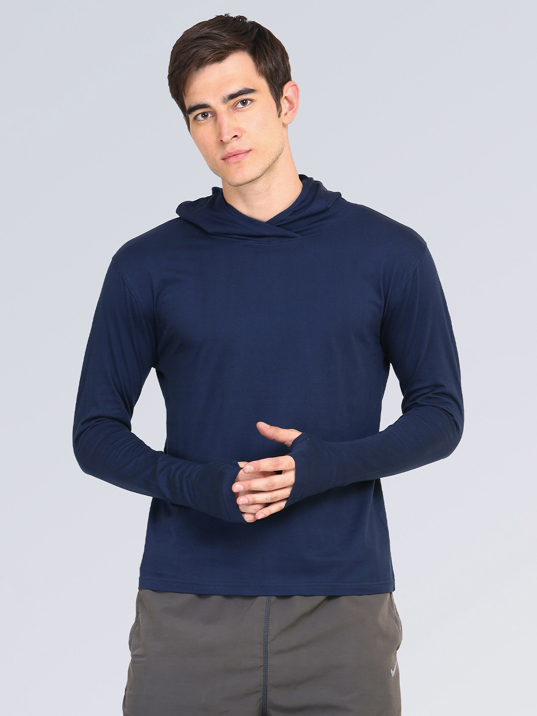 appulse Long Sleeve Thumbhole Hooded Slim Fit Cotton T-shirt