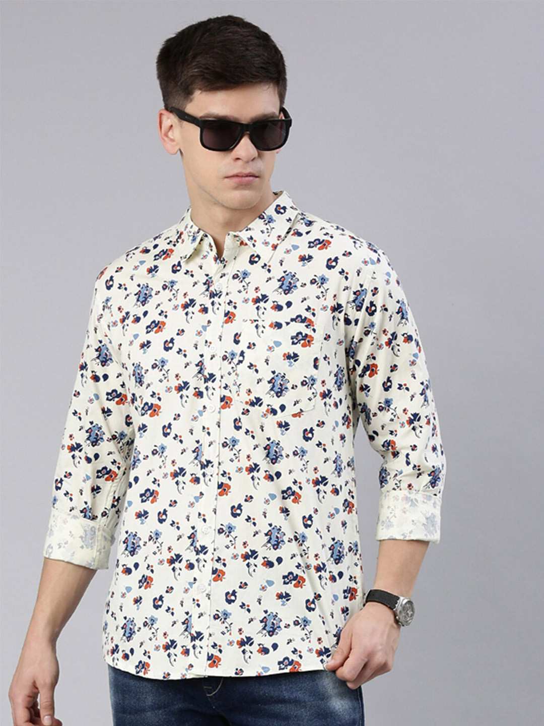 Joven Floral Printed Pure Cotton Slim Fit Casual Shirt