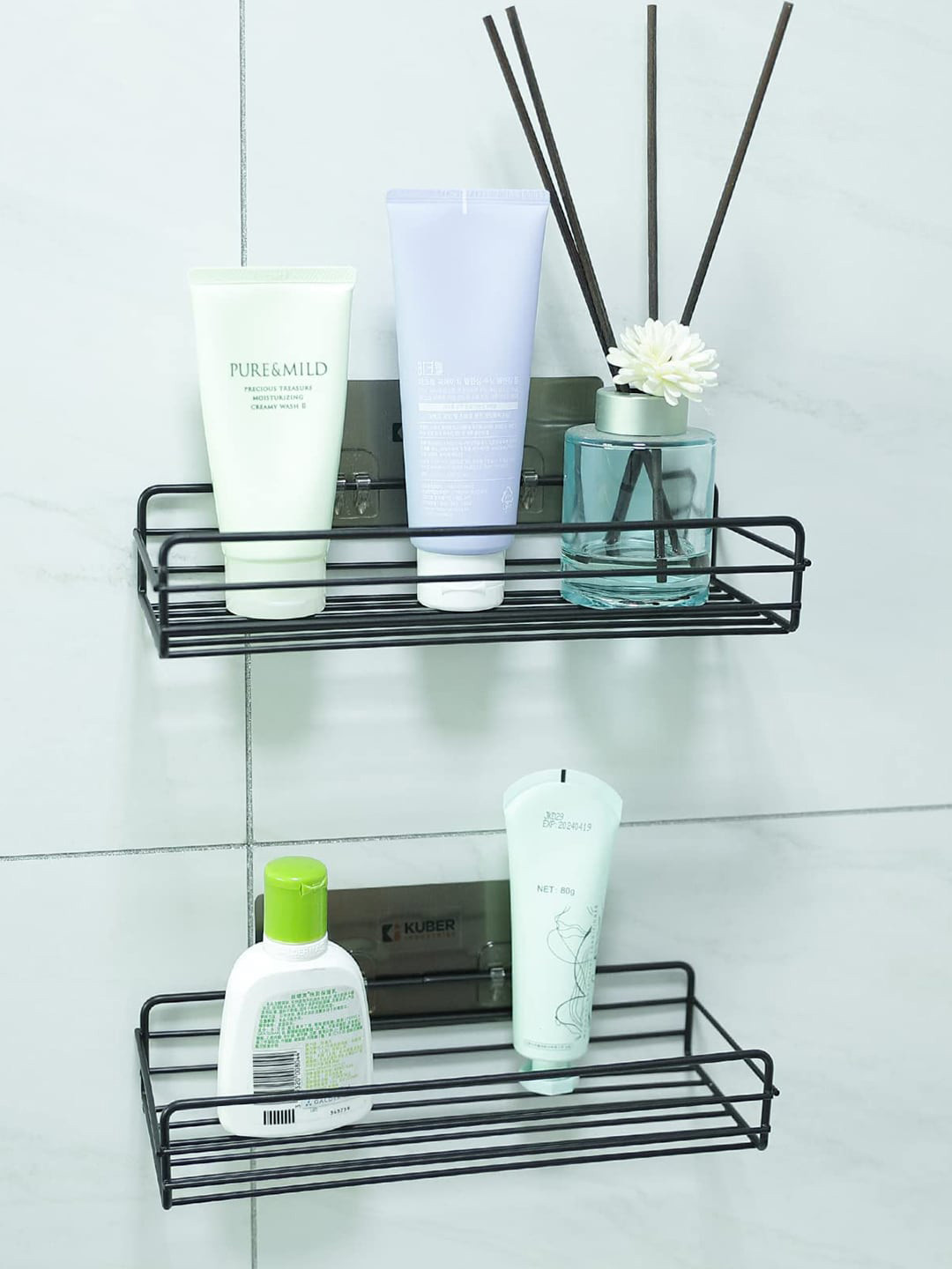 Kuber Industries Black 2 Pcs Stainless Steel Bathroom & Kitchen Organiser rack