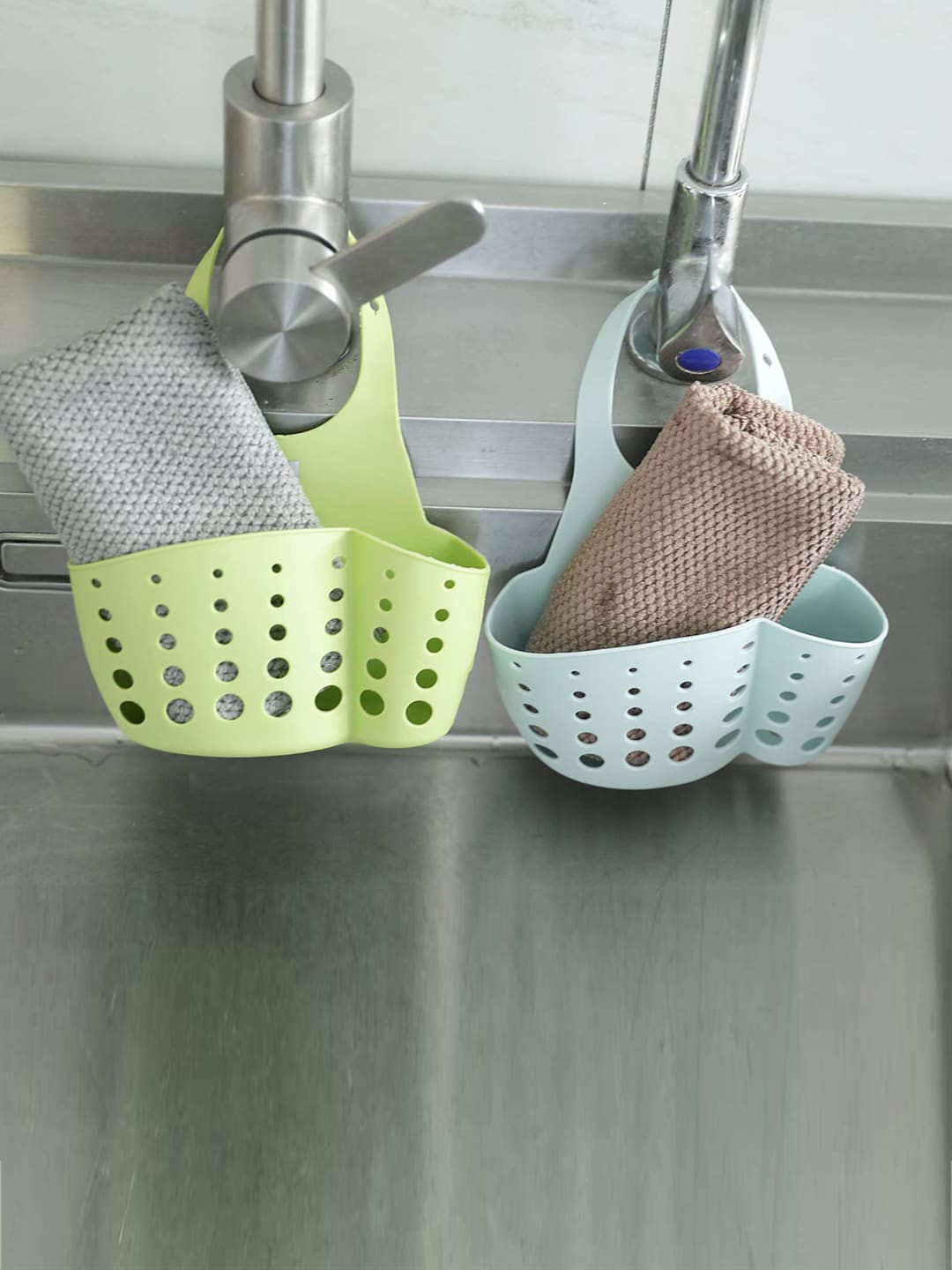 Kuber Industries Green & Blue 2-Pcs Flexible Kitchen & Bathroom Multipurpose Basket Shelf