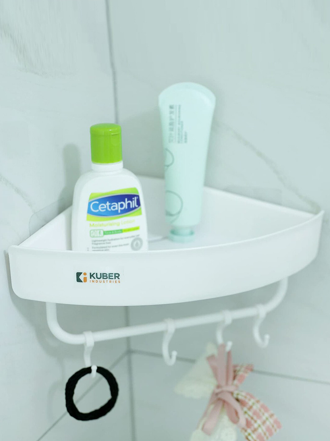 Kuber Industries White 2-Pcs Bathroom & Kitchen Organizer With Towel Hanger Hooks