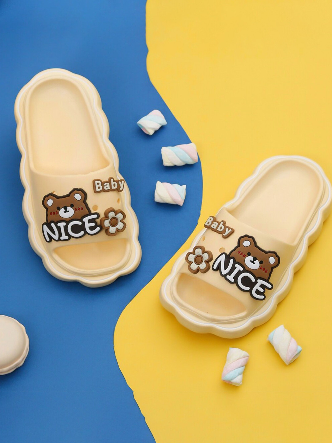 Yellow Bee Girls Bear Embellished Sliders