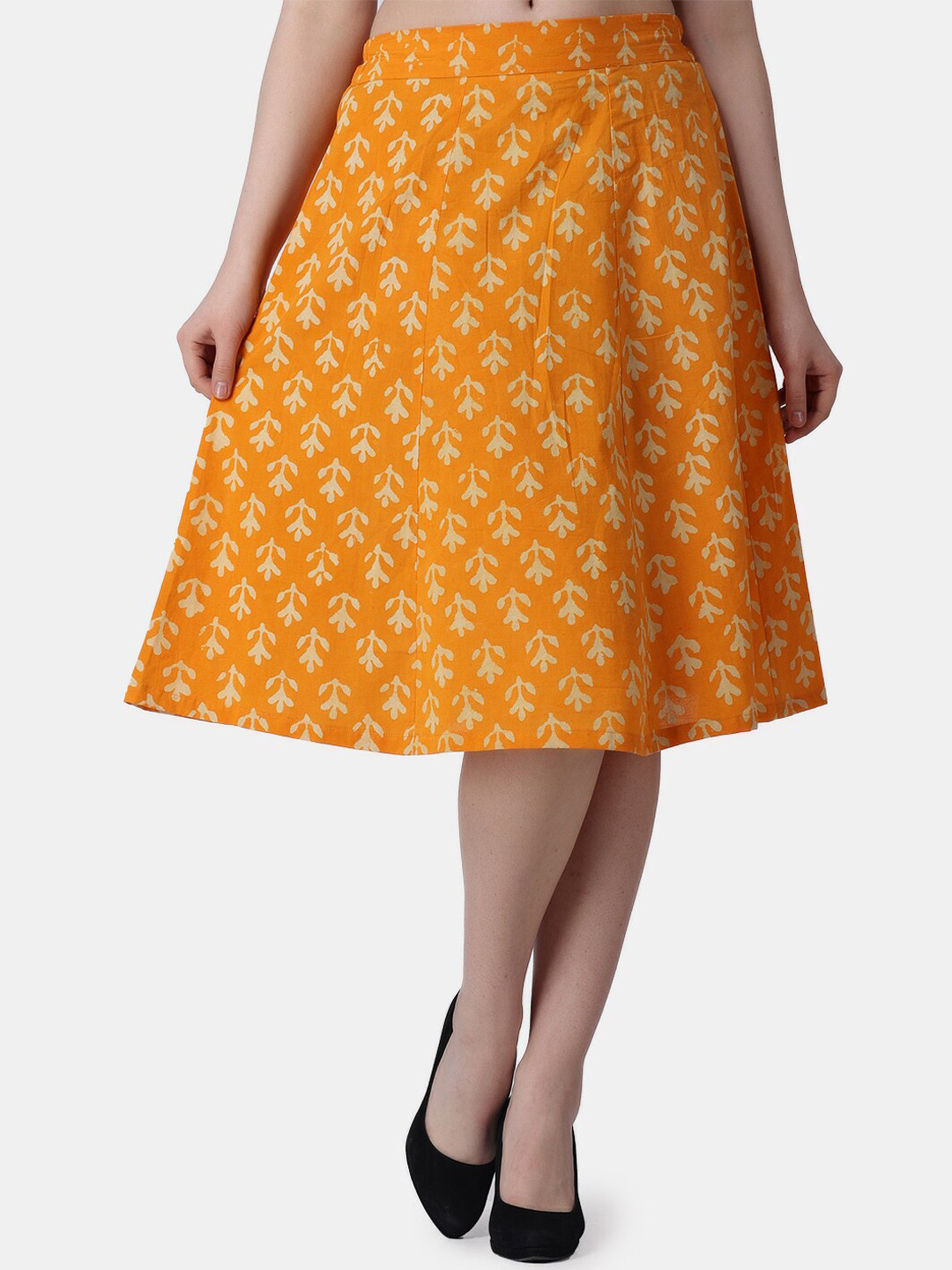 Popwings Ethnic Motif Printed Knee-Length A-Line Pure Cotton Flared Skirt