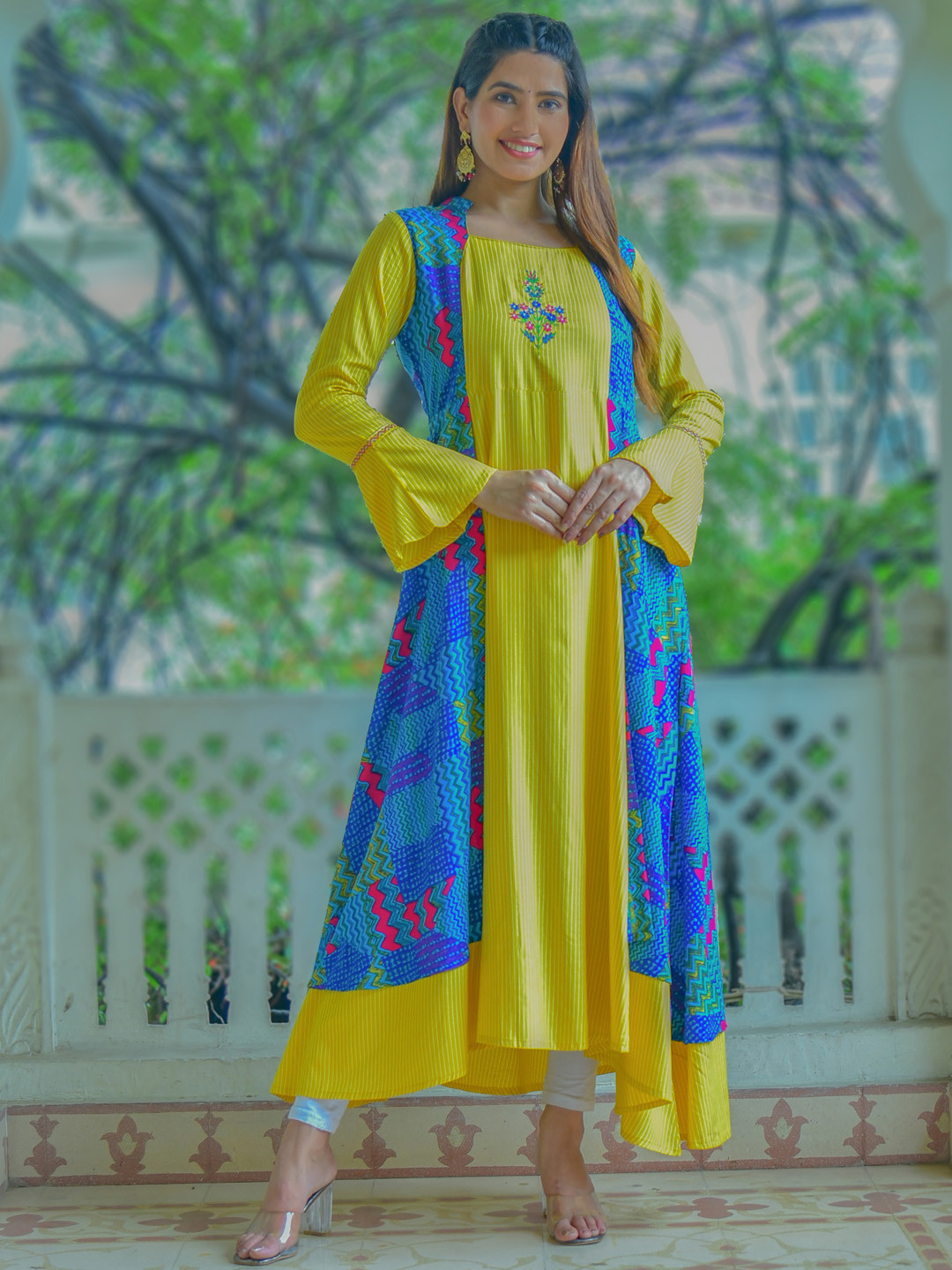YASH GALLERY Abstract Printed Layered Anarkali Cotton Kurta