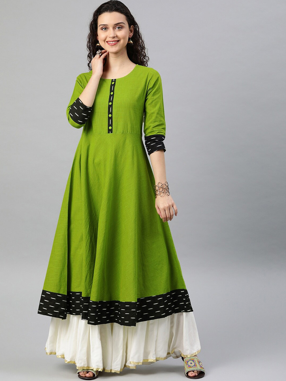 YASH GALLERY Round Neck Cotton Anarkali Kurta