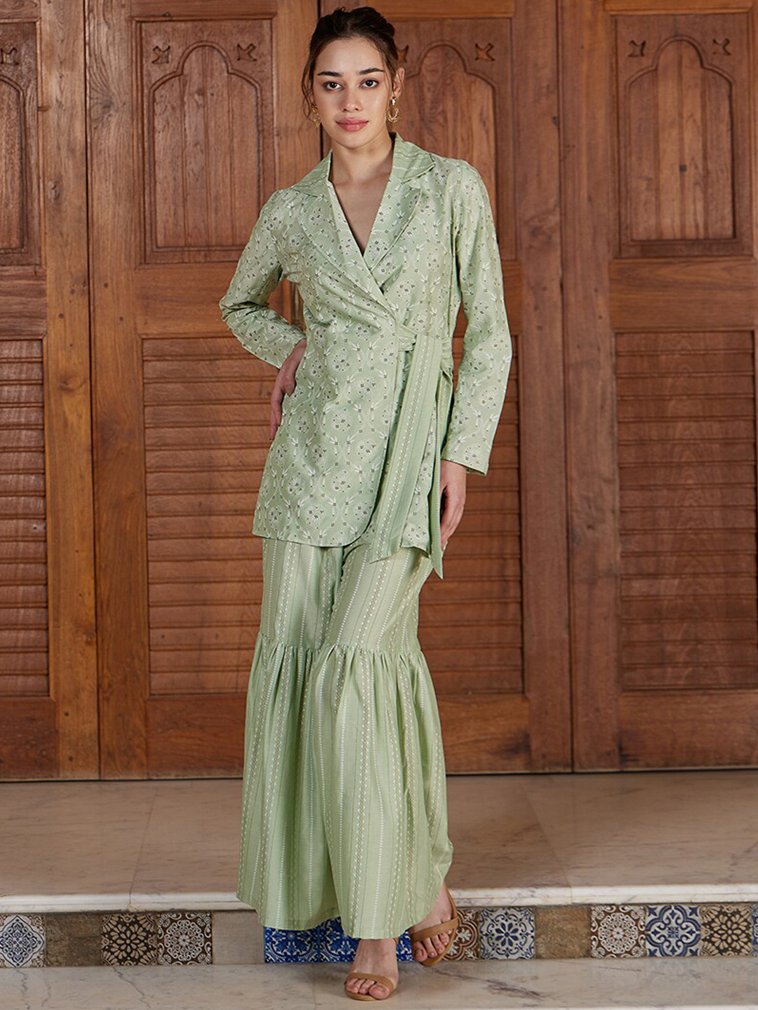 Athena Women Printed Pure Cotton Side Knotting Shirt & Sharara Co-Ords Set