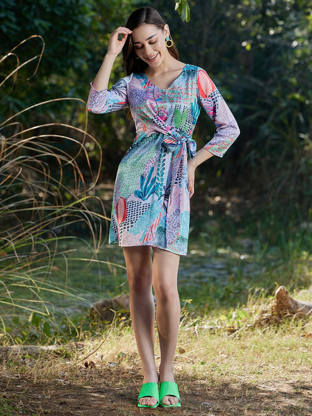 Athena V-Neck Tropical A-Line Dress