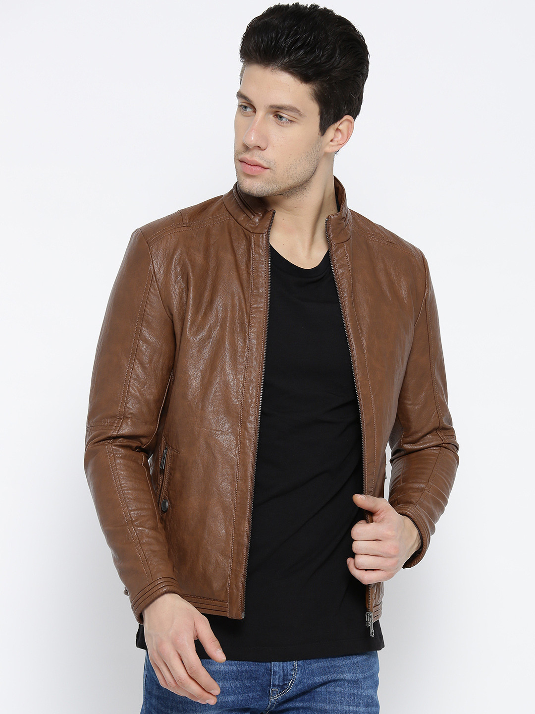 Price History of Fort Collins Men Brown Solid Biker Jacket from