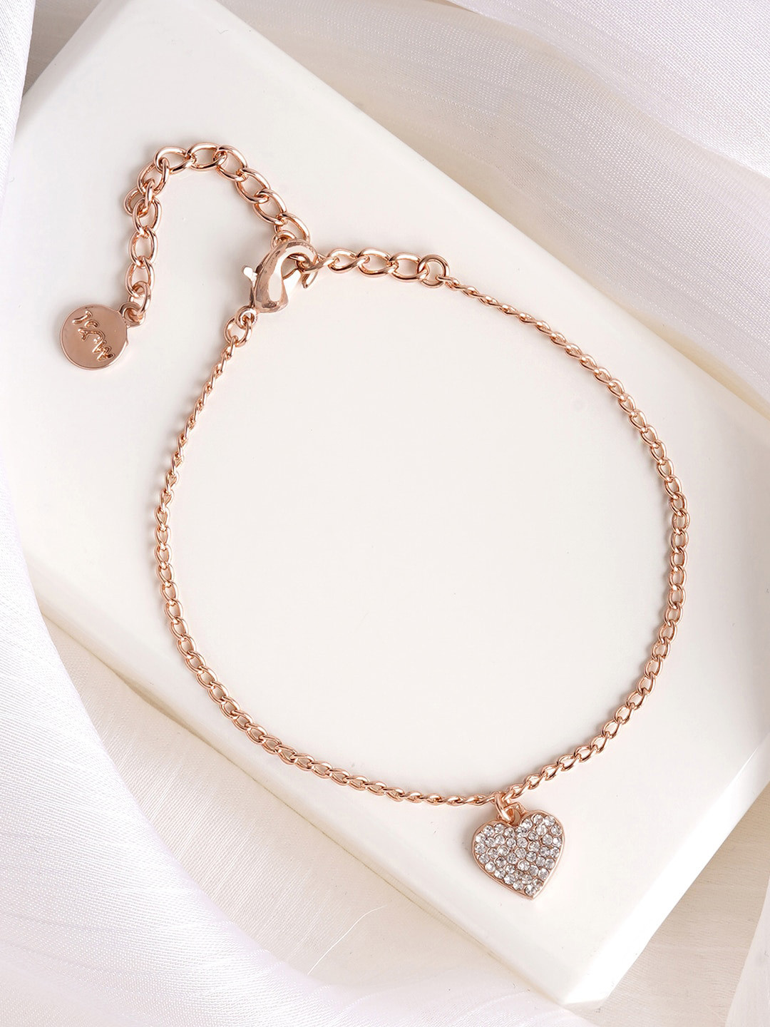 JOKER & WITCH Rose Gold Plated Heart Rhinestone Studded Bracelet Charm