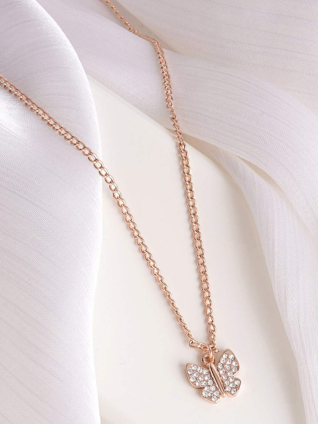 JOKER & WITCH Rose Gold-Plated Rhinestone Butterfly Charm Pendant