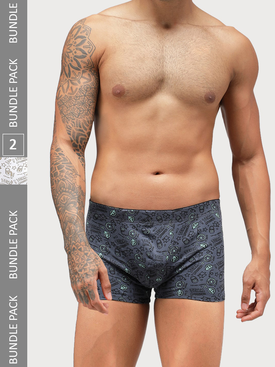 Zoiro Pack Of 2 Printed Double-Layered Contoured Pouch Trunks