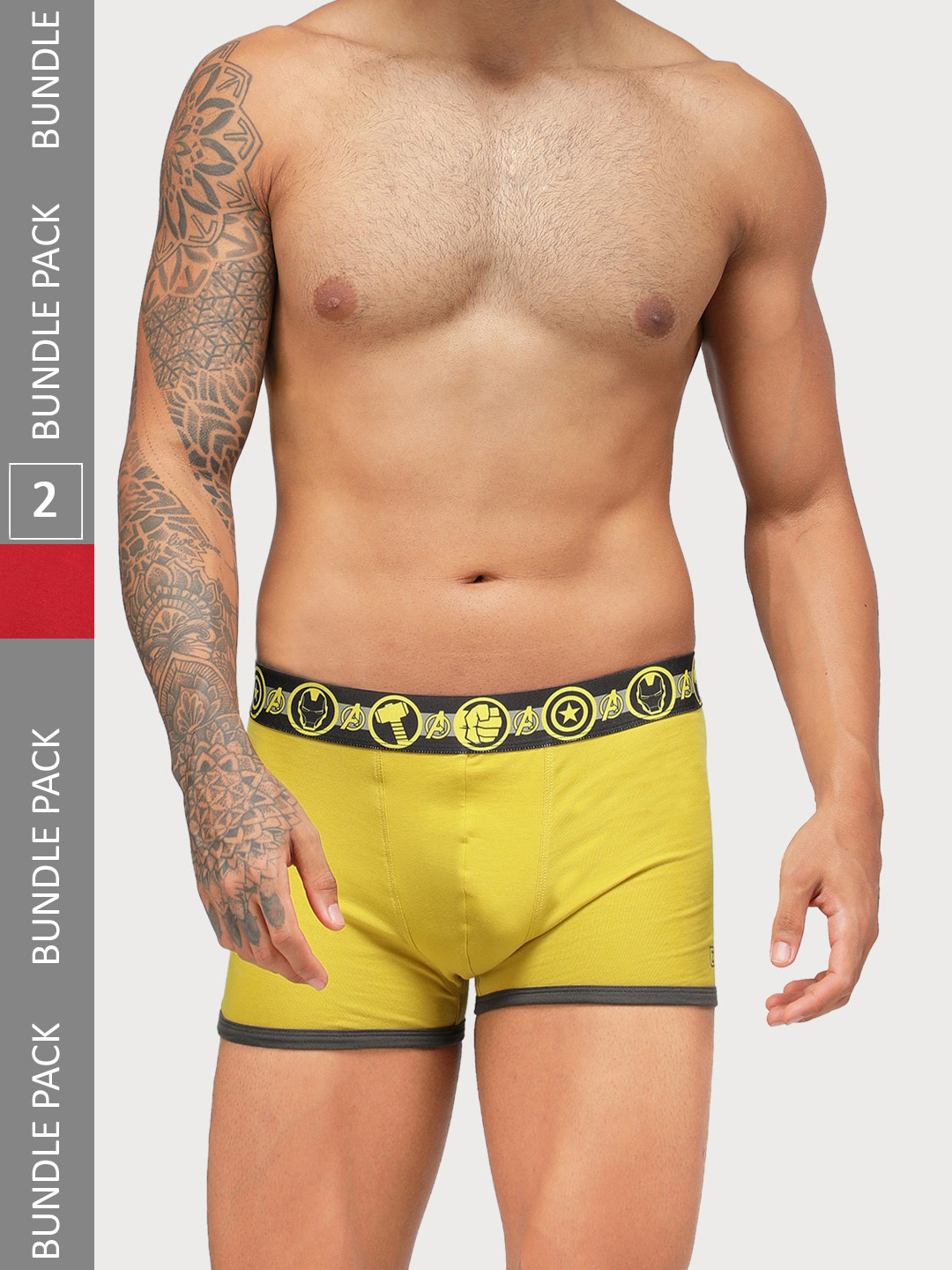 Zoiro Pack Of 2 Marvel Printed Detail Outer Elastic Super Combed Cotton Trunks