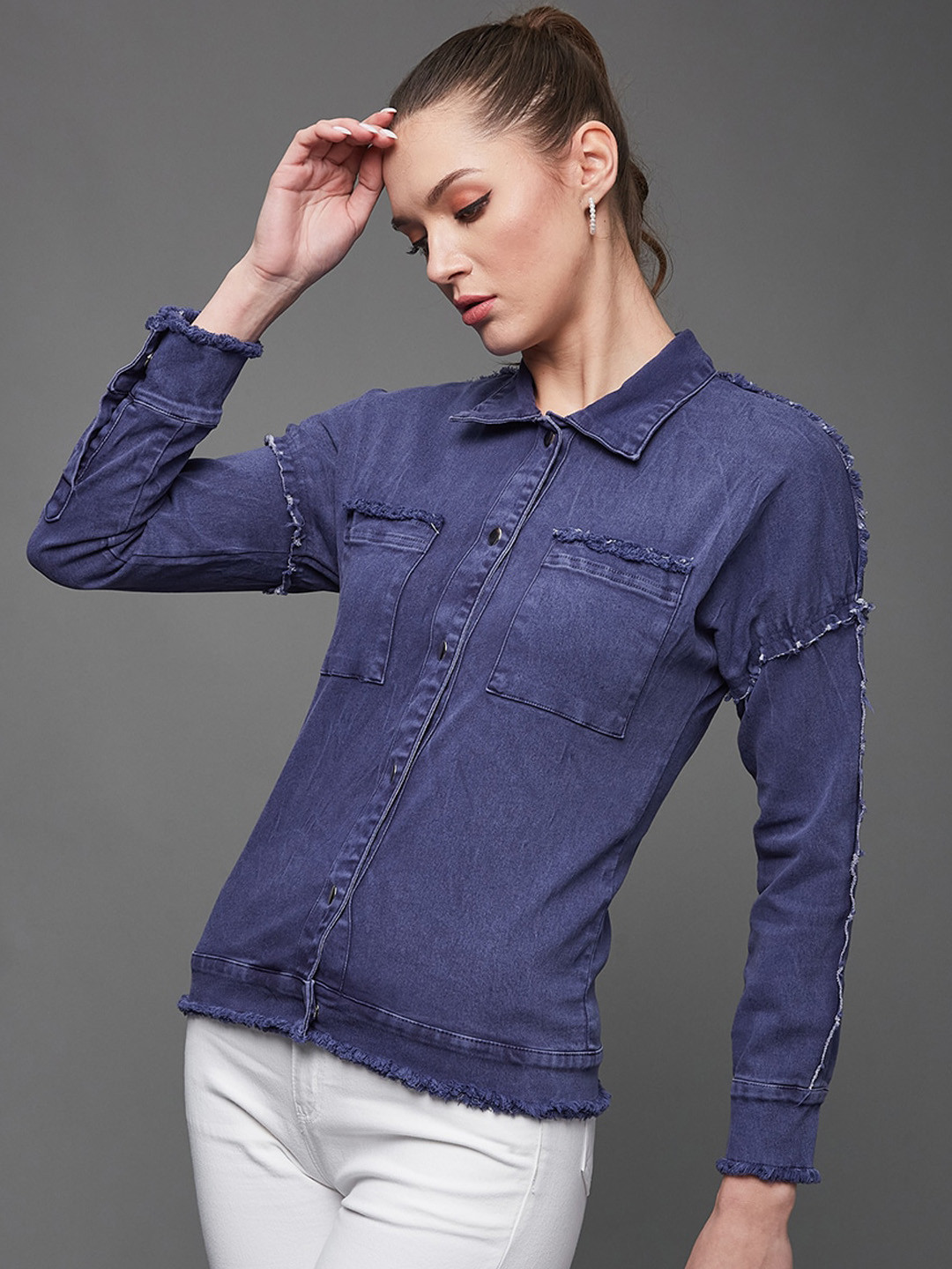 Miss Chase Spread Collar Denim Jacket