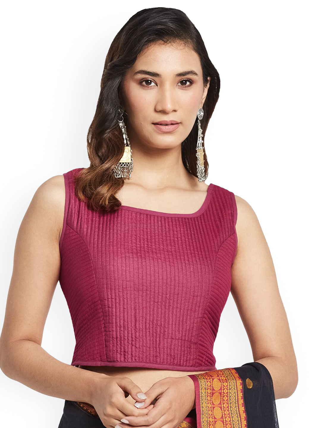 Fabindia Self-Design Square Neck Sleeveless Saree Blouse