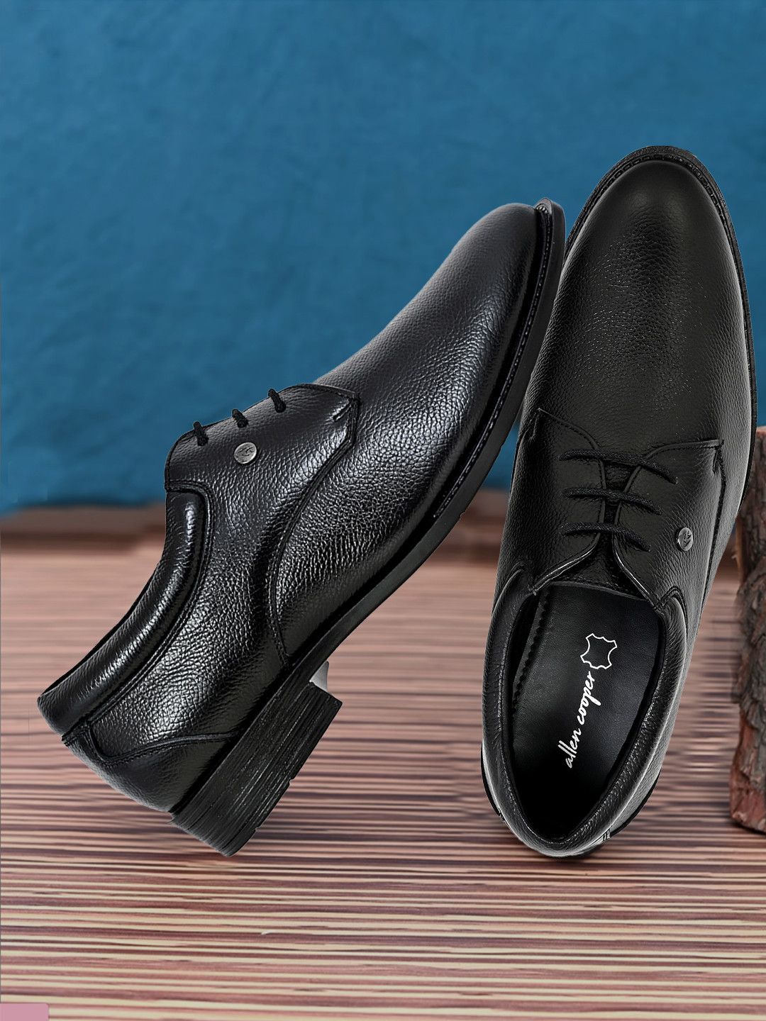 Allen Cooper Men Round-Toe Leather Formal Derbys