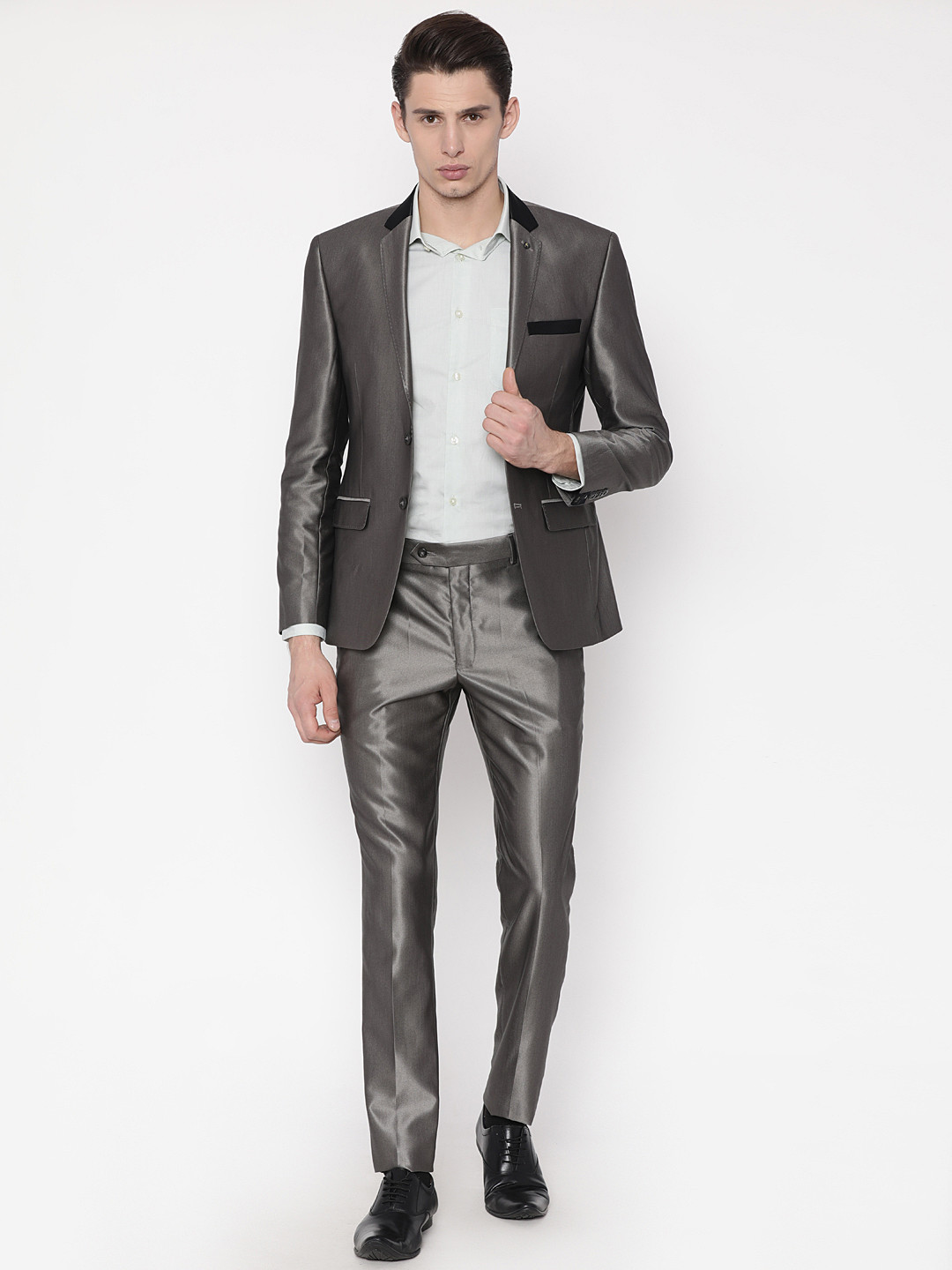Parx Grey Single-Breasted Urban Fit Formal Suit