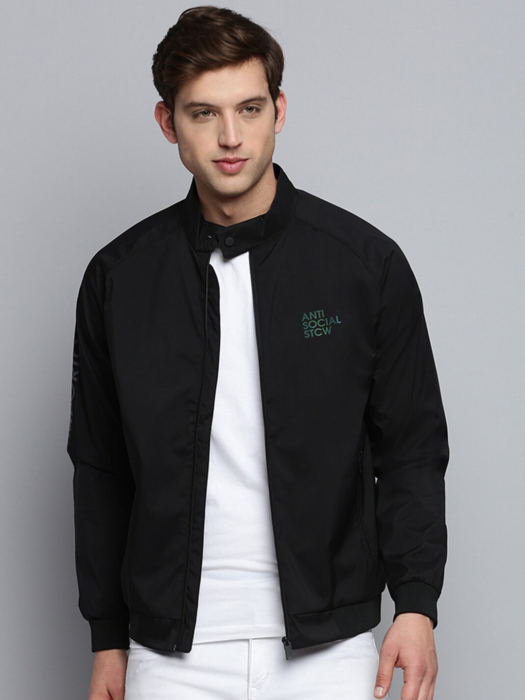 SHOWOFF Mock Collar Water Resistant Bomber Jacket