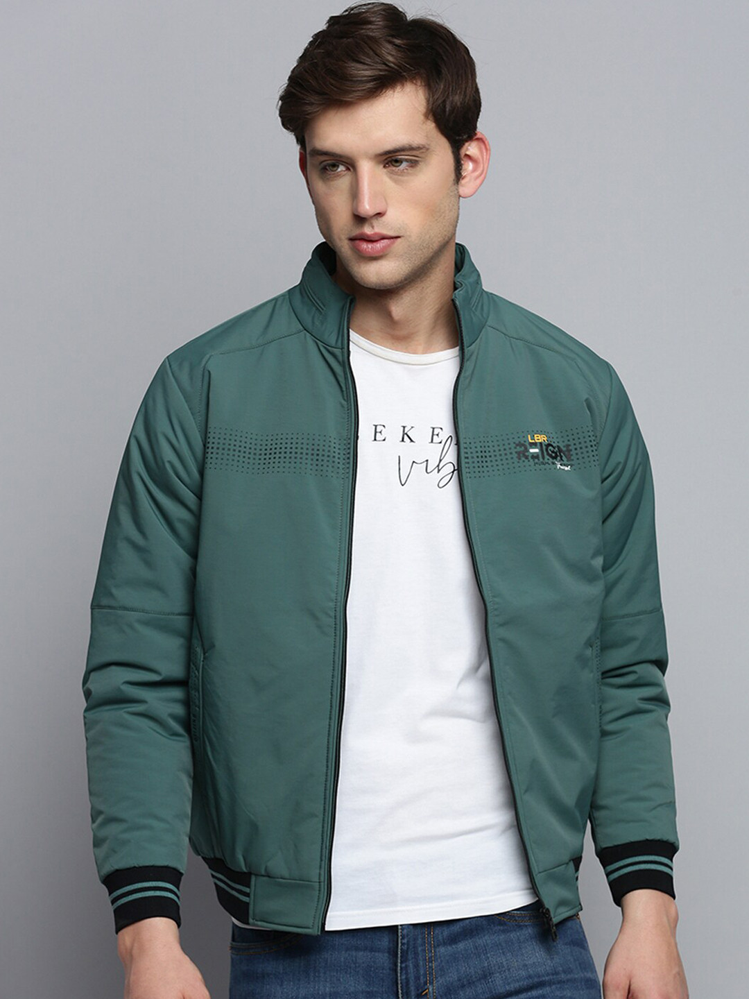 SHOWOFFFF Men Mock Collar Water Resistant Bomber Jacket