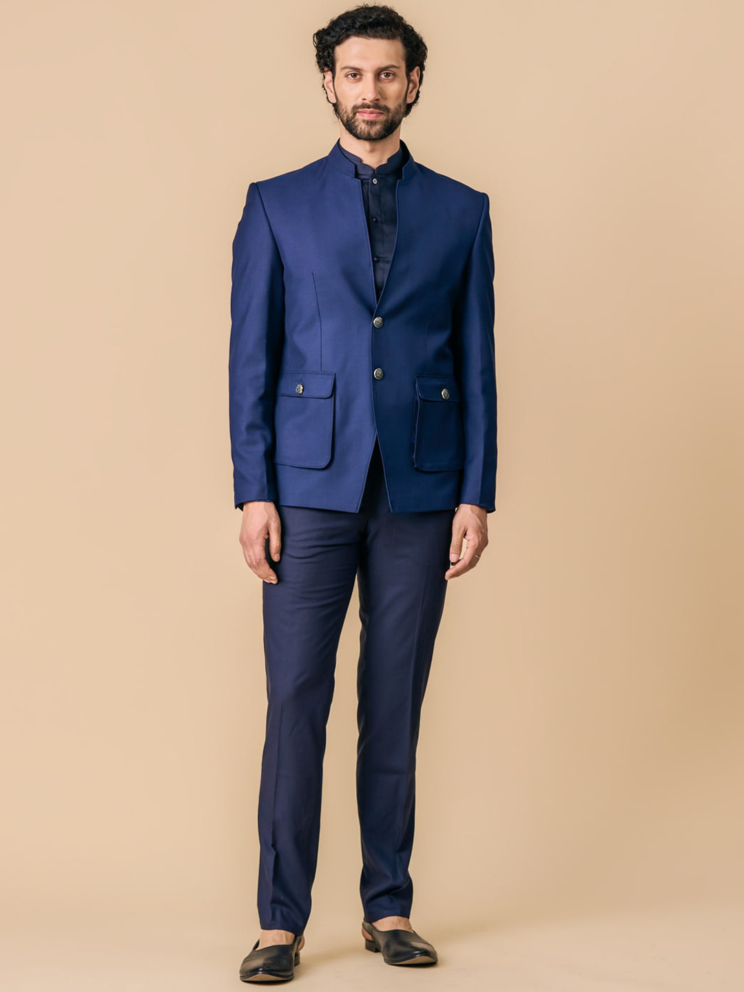 Tasva Men Mandarin Collar Bandhagala Slim-Fit Blazers