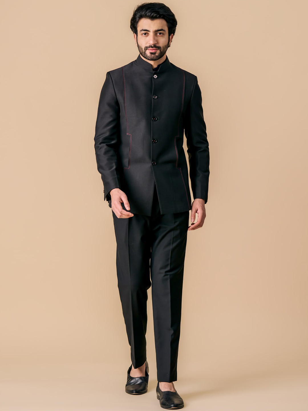 Tasva Men Contrast Stich Bandhagala Slim-Fit Blazers