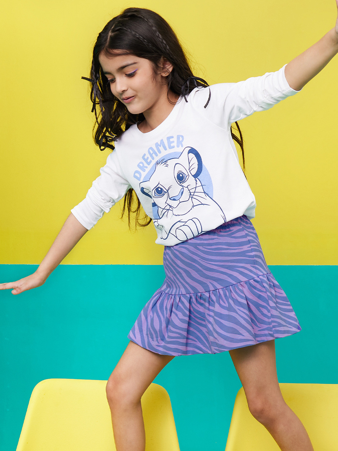 The Souled Store Girls Abstract Printed Mini-Length Pure Cotton Flared Skirt