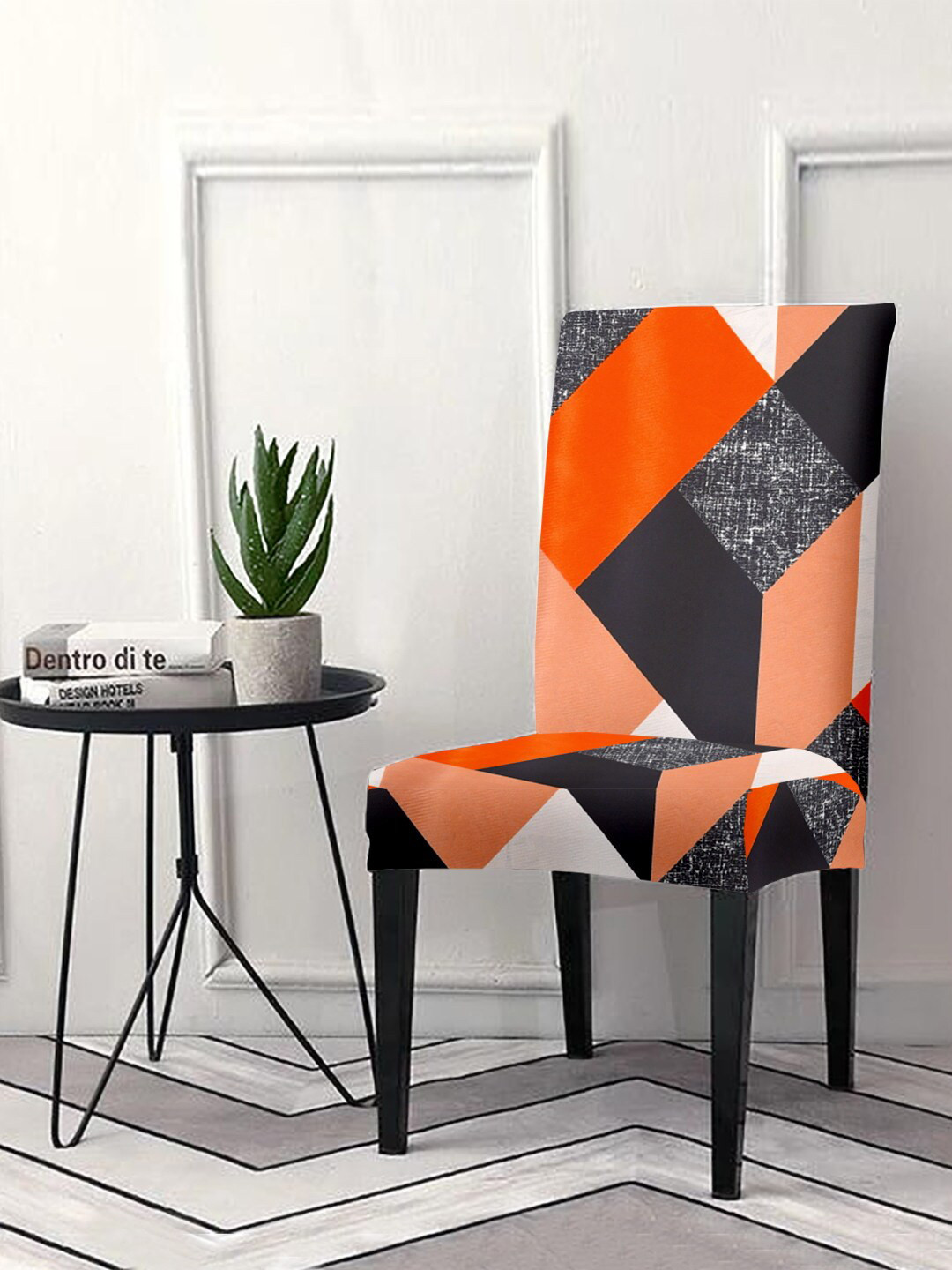 Cortina Orange & Black Printed Super Stretchable Chair Covers