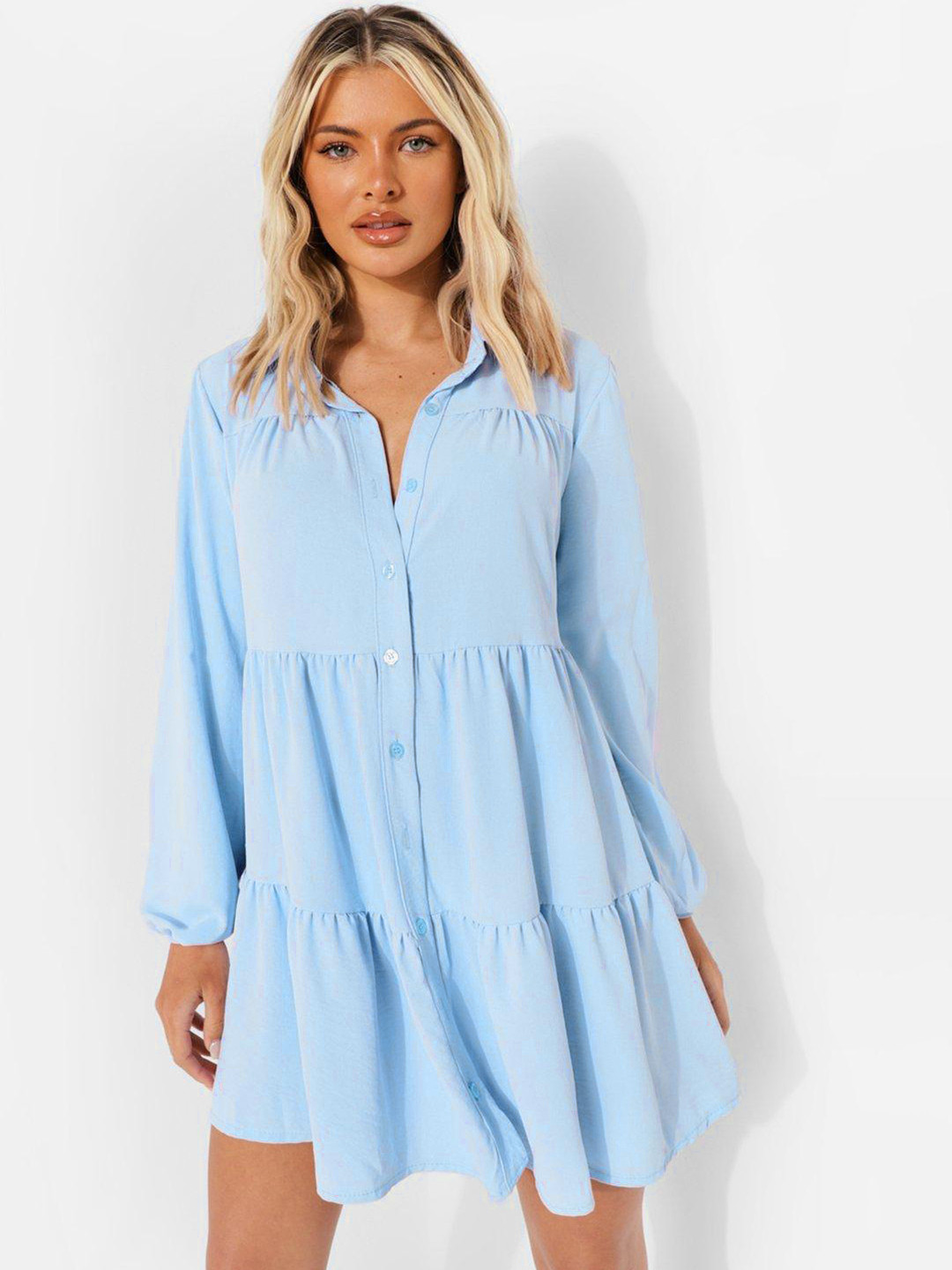 Boohoo Tiered Shirt Mini Dress