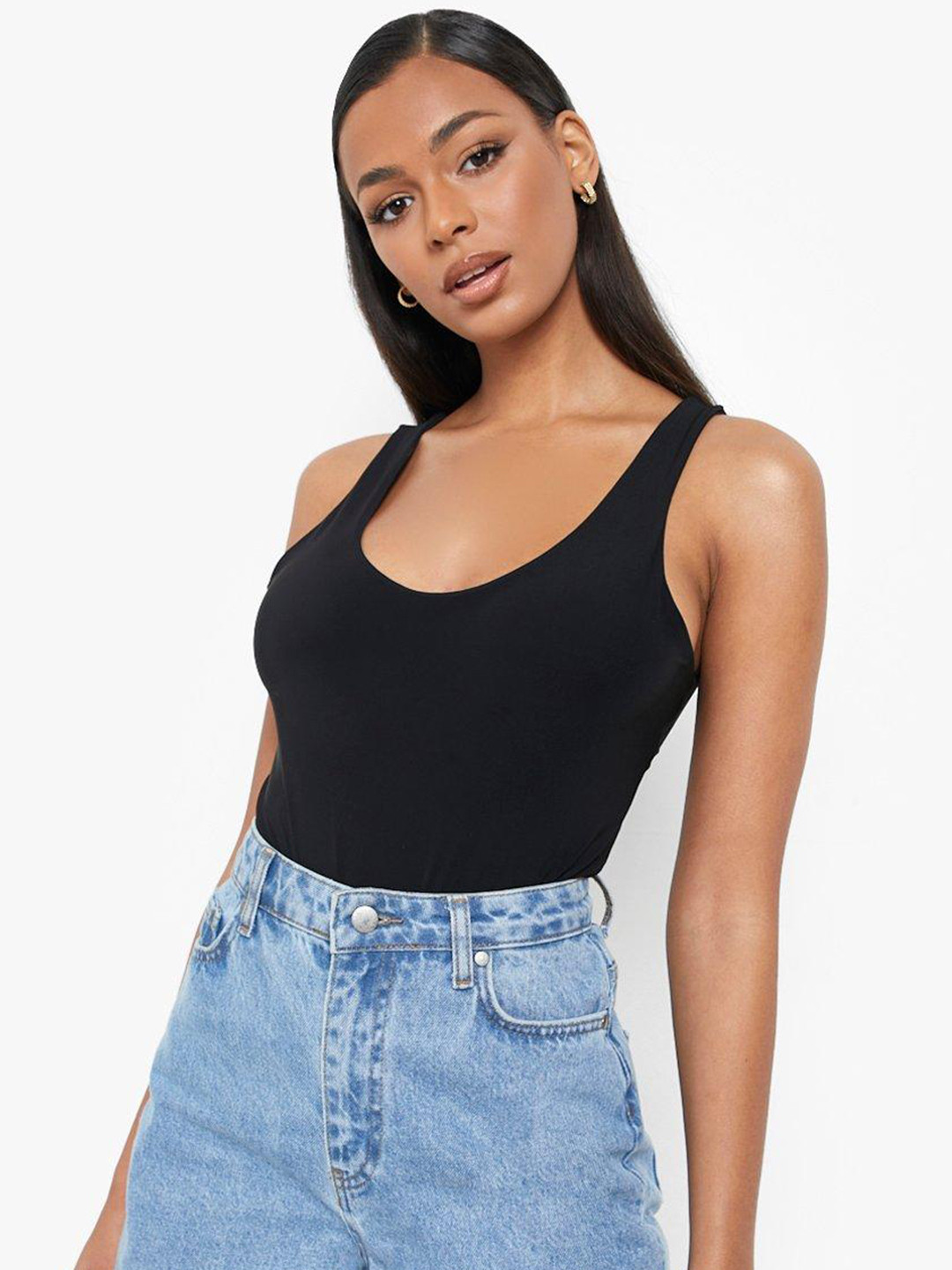 Boohoo Double Layer Scoop Sleeveless Bodysuit