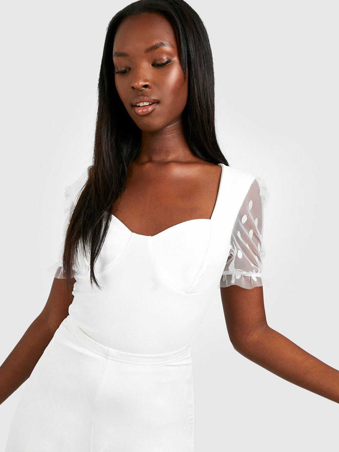 Boohoo Sweetheart Neck Mesh Detail Bodysuit