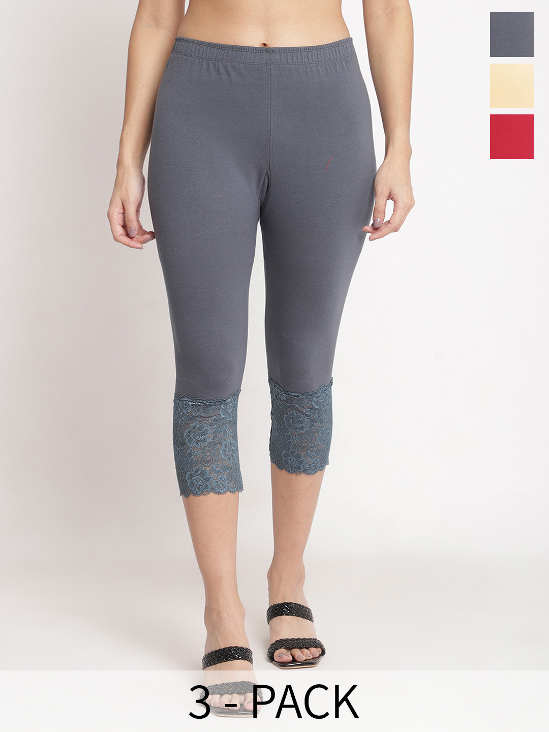 GRACIT Women Grey & Cream-Coloured Skinny Fit Capris