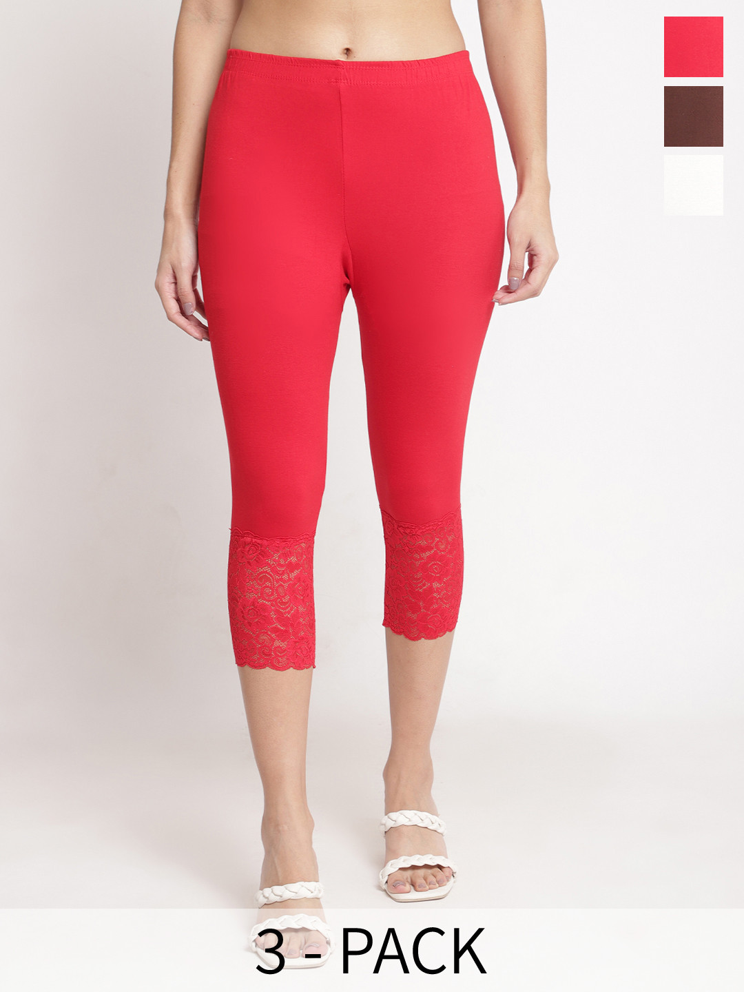 GRACIT Women Red & Brown Skinny Fit Capris