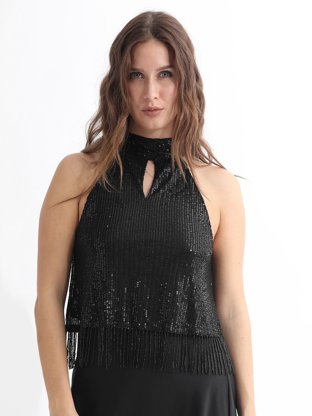 RAREISM Embellished Halter Neck Crop Top