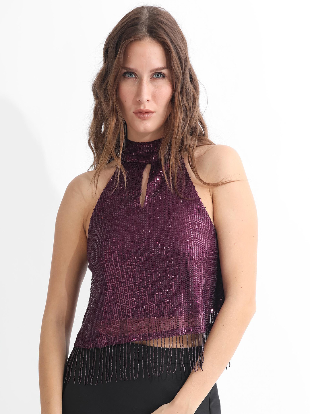 RAREISM Embellished Halter Neck Crop Top