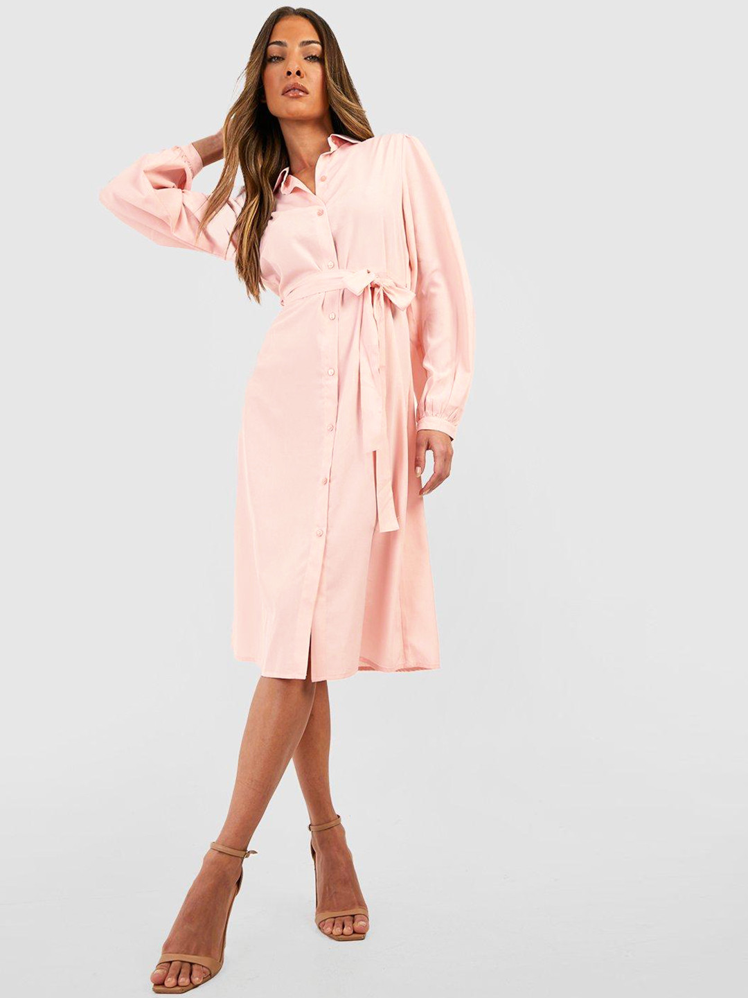 Boohoo Shirt Midi Dress with Belt