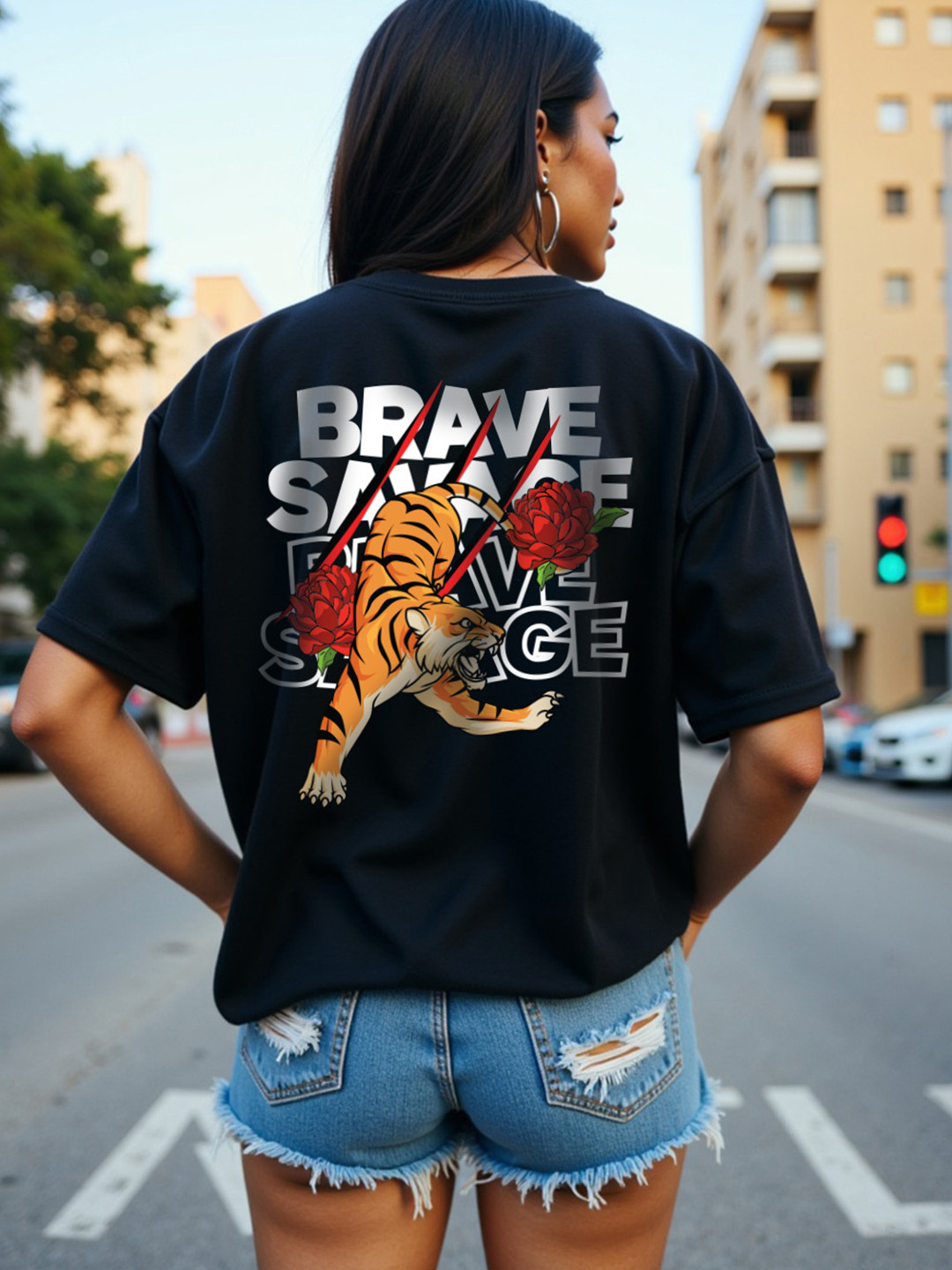 Mad Over Print Typography Printed Applique Oversize T-shirt