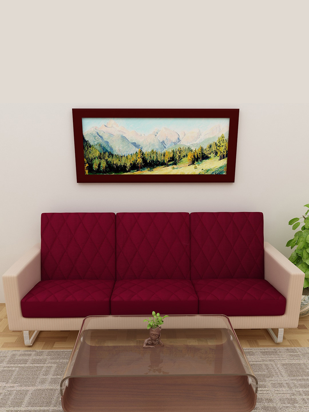 DREAM CARE Maroon Criss Cross Patterned Quilted Waterproof 3 Seater Stretchable Sofa Covers