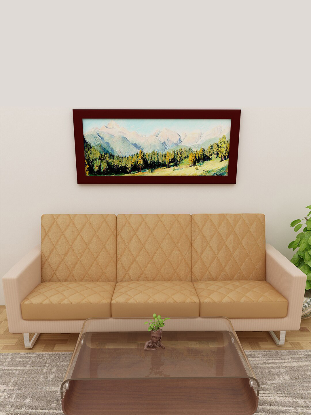 DREAM CARE Beige Patterned Cotton Stretchable & Waterproof Quilted 3 Seater Sofa Cover