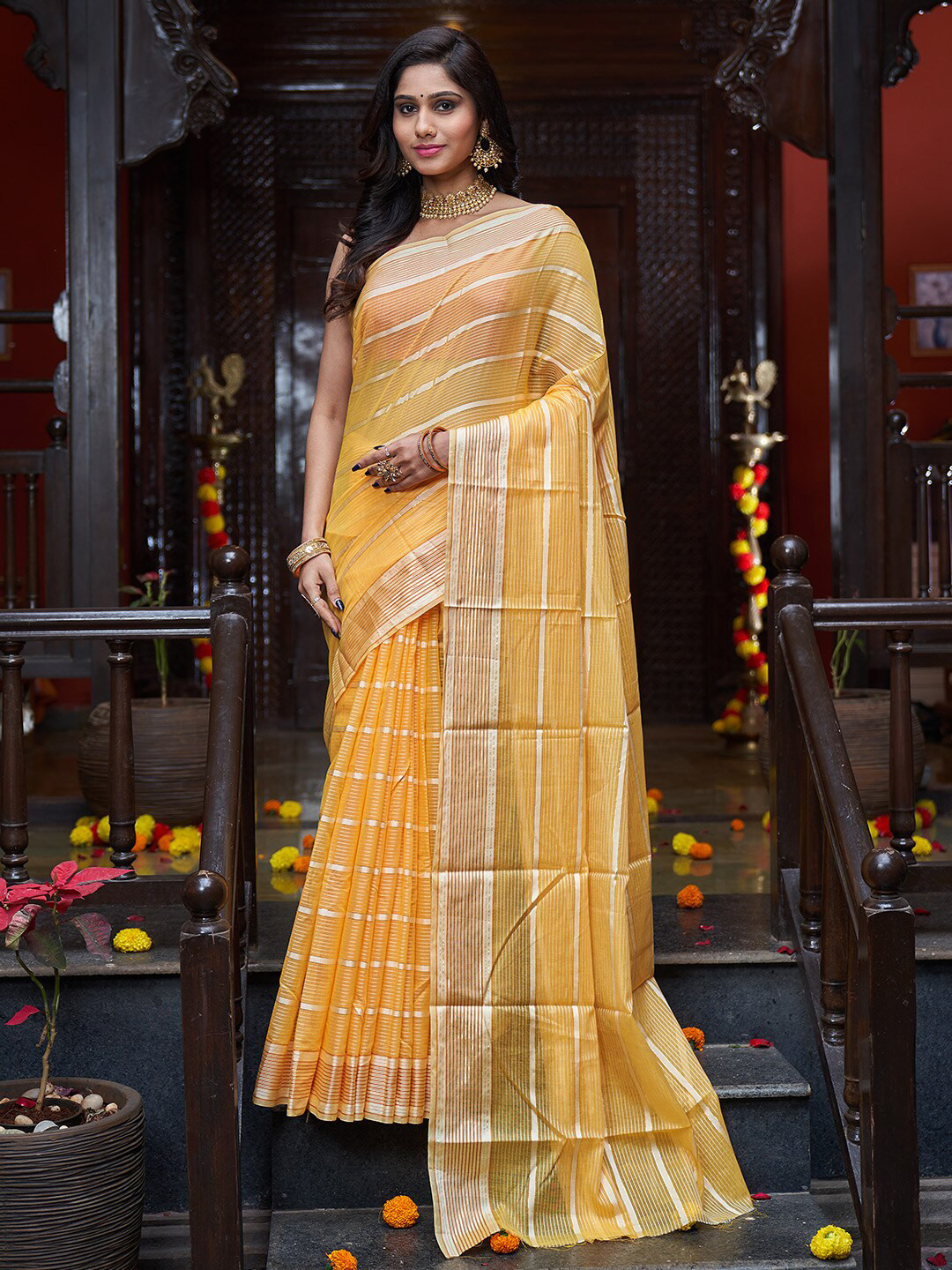 KARAGIRI Striped Silk Saree