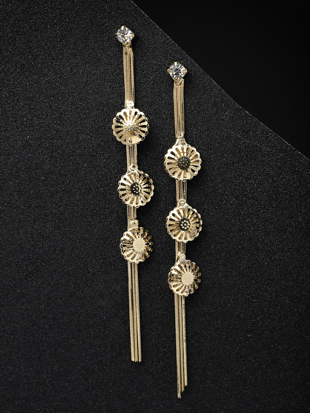 VOGUE PANASH Gold-Plated AD Stone-Studded Contemporary Drop Earrings
