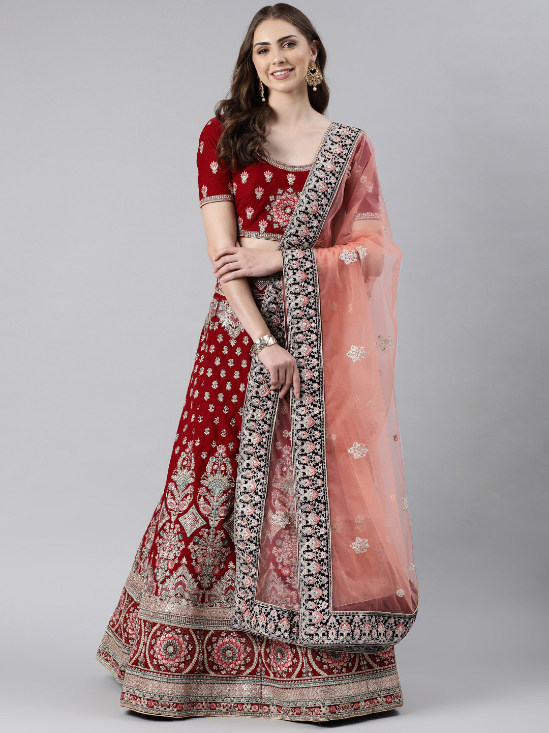 flaher Embroidered Beads & Stones Net Dupatta