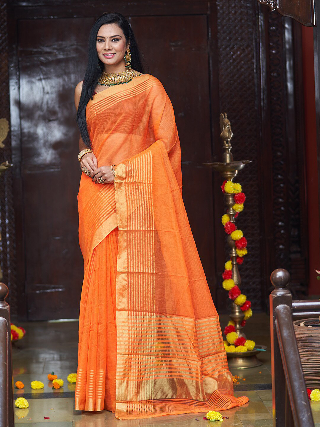 KARAGIRI Stripe Border Silk Saree