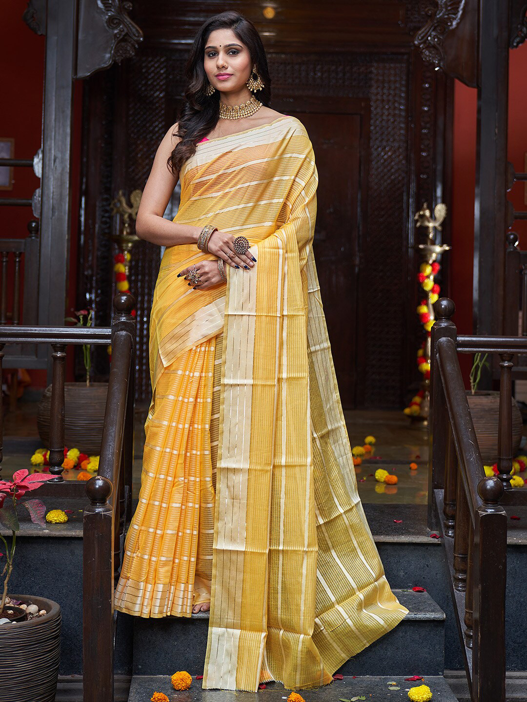 KARAGIRI Striped Silk Saree