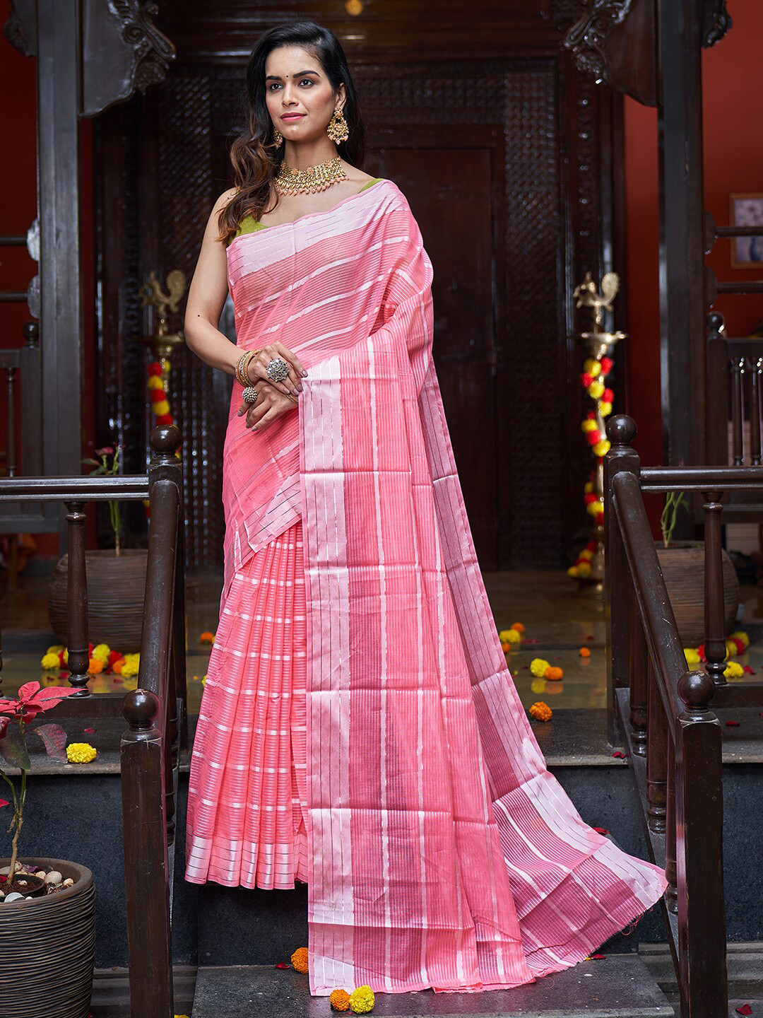 KARAGIRI Striped Silk Saree