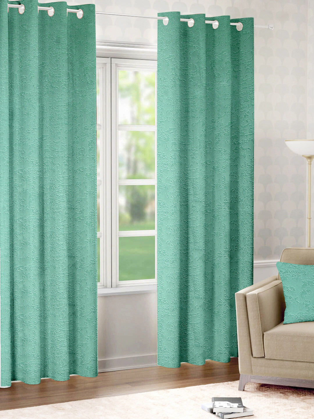 Raymond Home Teal 2 Pieces Abstract Woven Design Door Curtains